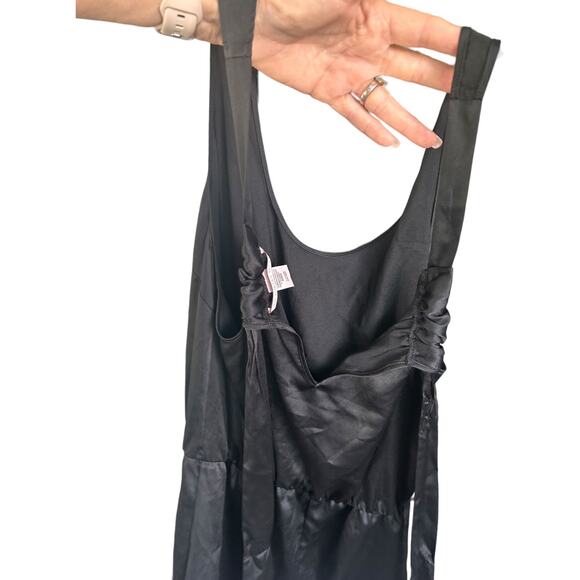 EUC Victoria's Secret Black Satin 1-Piece Bow Tie Hem Ruched Waist Sleeveless S - Picture 5 of 6